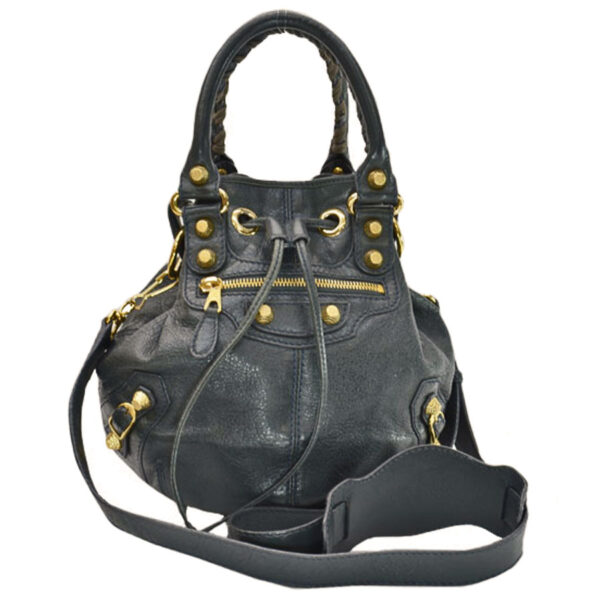 k9327 Balenciaga Leather Handbag Charcoal Gray