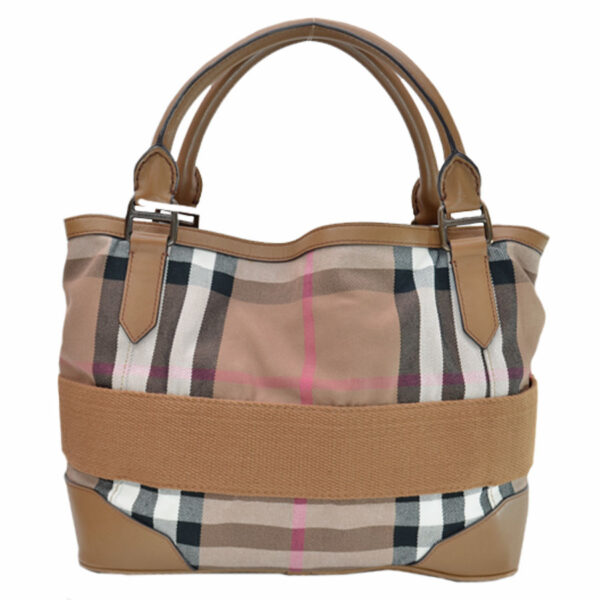 k9329 2 Burberry Nova Check Canvas Leather Shoulder Bag Brown Beige