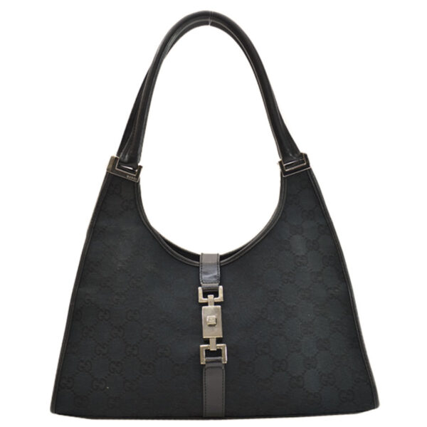 k9376 Gucci Jackie Canvas Leather Shoulder Bag Black