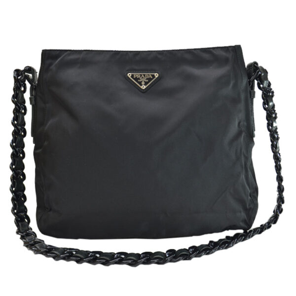 k9398 Prada Triangle Nylon Leather Shoulder Bag Black