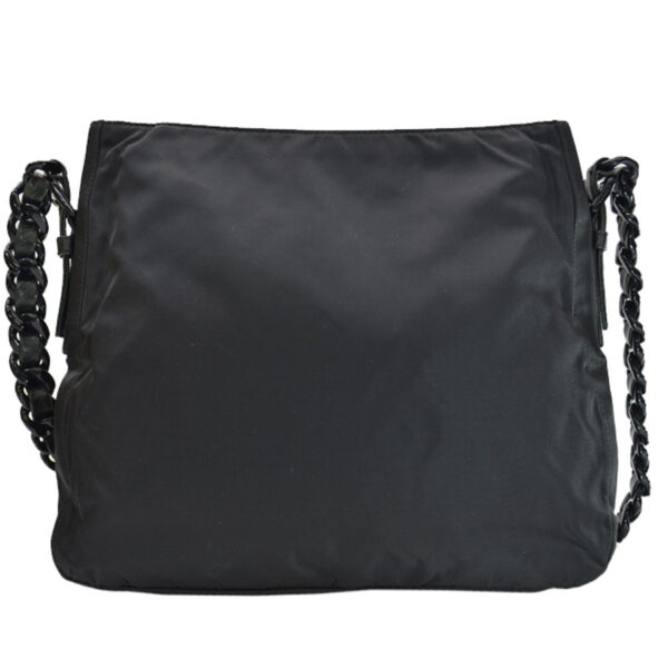 k9398 2 Prada Triangle Nylon Leather Shoulder Bag Black