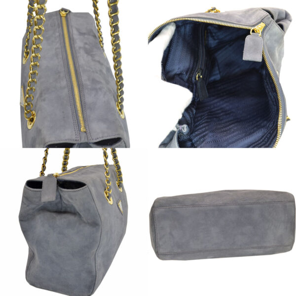 k9402 1 Prada Triangle Suede Shoulder Bag Gray