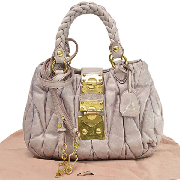 k9482d Miu Miu Handbag Shoulder Bag 2Way Bag Matelasse Leather Pink Beige