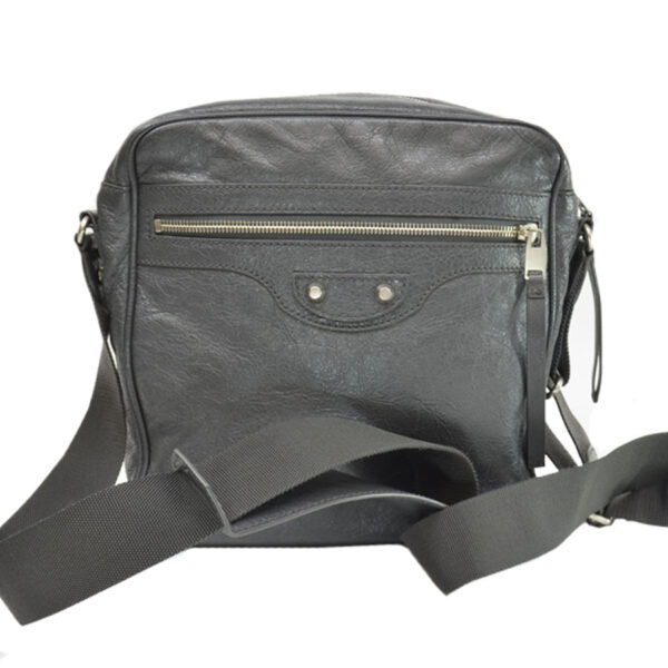 k9537a Balenciaga Leather Crossbody Shoulder Bag Charcoal Gray