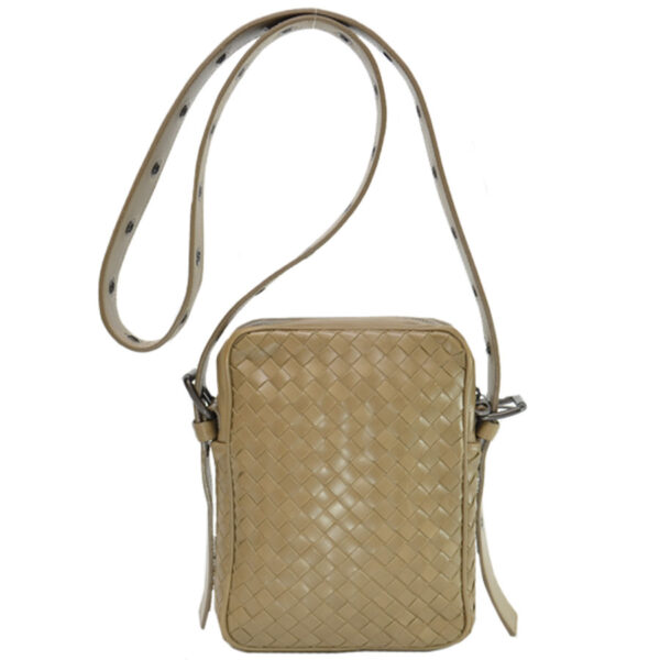 k9613c 2 Bottega Veneta Intrecciato Leather Crossbody Shoulder Bag Khaki