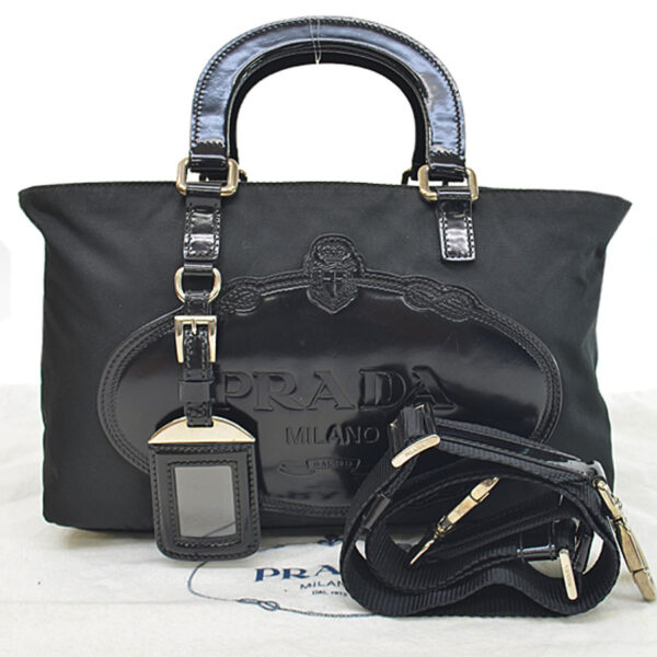 k9740e Prada Nylon Leather Shoulder Bag Black