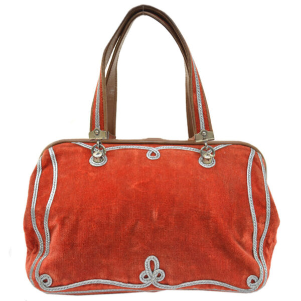 k9854a 2 Bottega Veneta Velour Leather Handbag Orange Red Brown