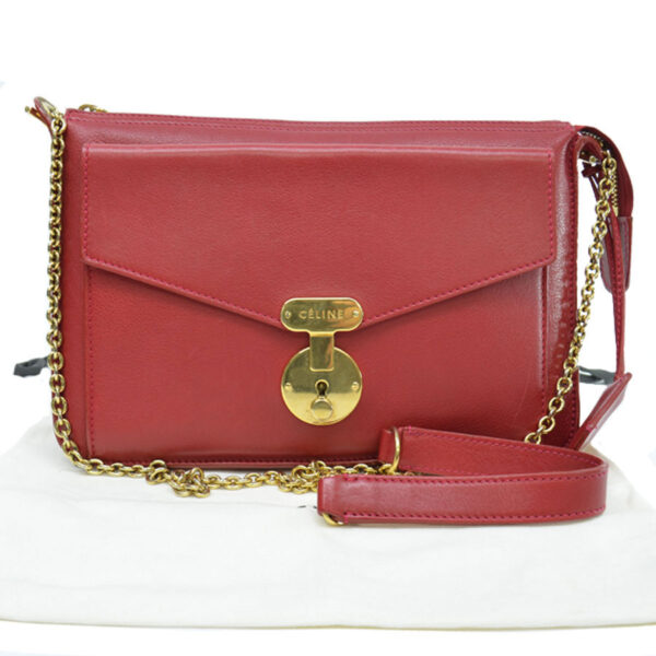 k9858a Celine Chain Shoulder Bag Leather Red