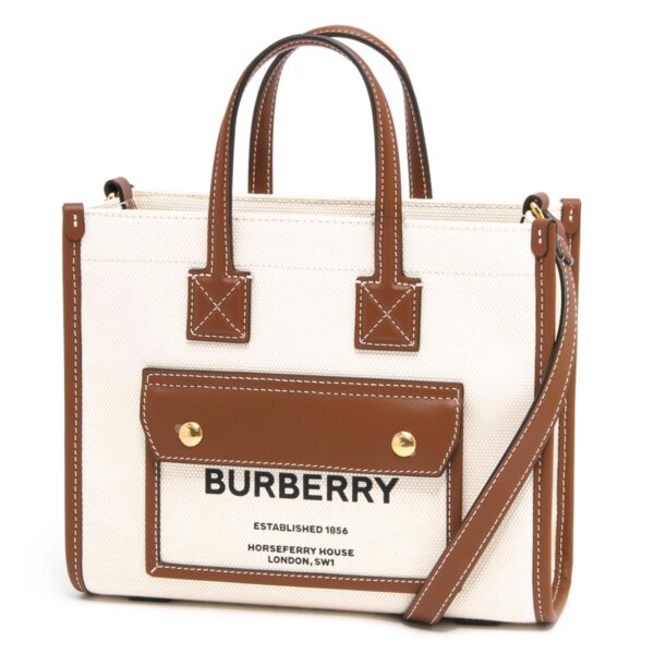 lbbb8044143 Burberry Freya Mini Tote Bag Natural Beige Tan Brown