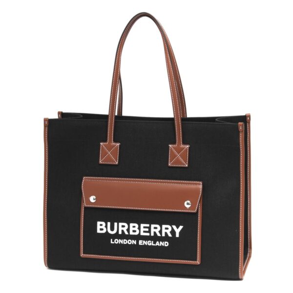 lbbb8055747 Burberry Freya Medium Tote Bag Black Tan Brown