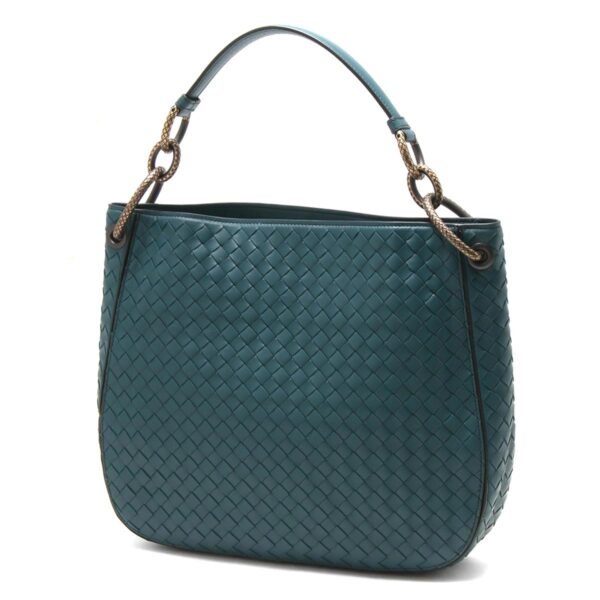 lbbo494119vo0ad4568 Bottega Veneta Loop Intrecciato Shoulder Bag Blue