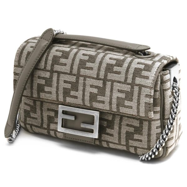 lbfe8br793alg7f1hzo Fendi Baguette Chain Zucca Chenille Shoulder Bag Gray