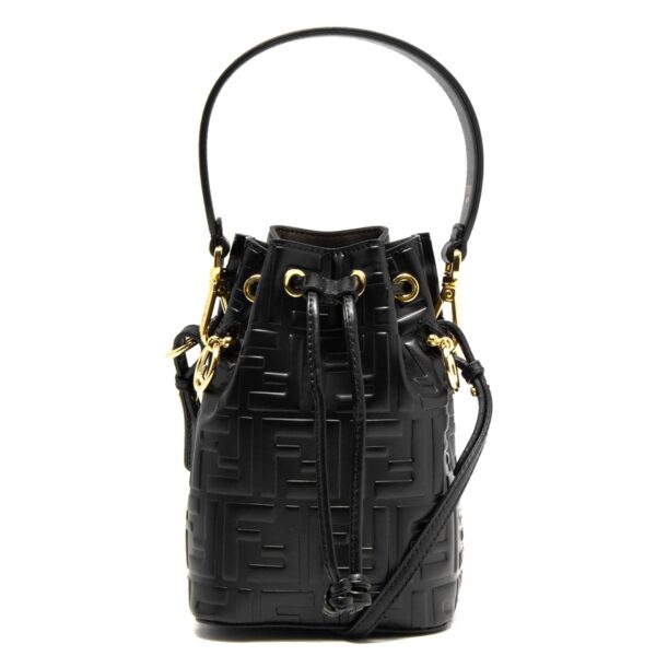 lbfe8bs010a3zgf0kur Fendi Mon Tresor Mini Zucca Bucket Bag Black Oro Soft