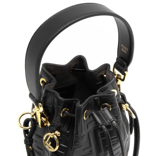 lbfe8bs010a3zgf0kurb Fendi Mon Tresor Mini Zucca Bucket Bag Black Oro Soft