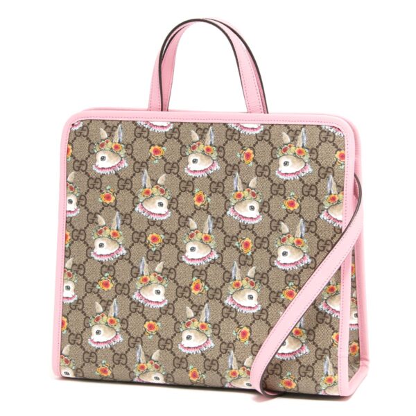 lbgu63054222fbn8298 Gucci GG Supreme Tote Bag Beige Brown Pink