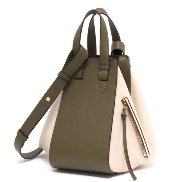 lbloa538s35x194366 Loewe Hammock Small Anagram Leather Shoulder Bag Autumn Green Oat Beige