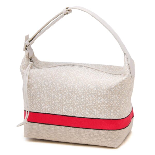 lblob906k68x023099 Loewe Cubby Anagram Leather Shoulder Bag Ecru White Red