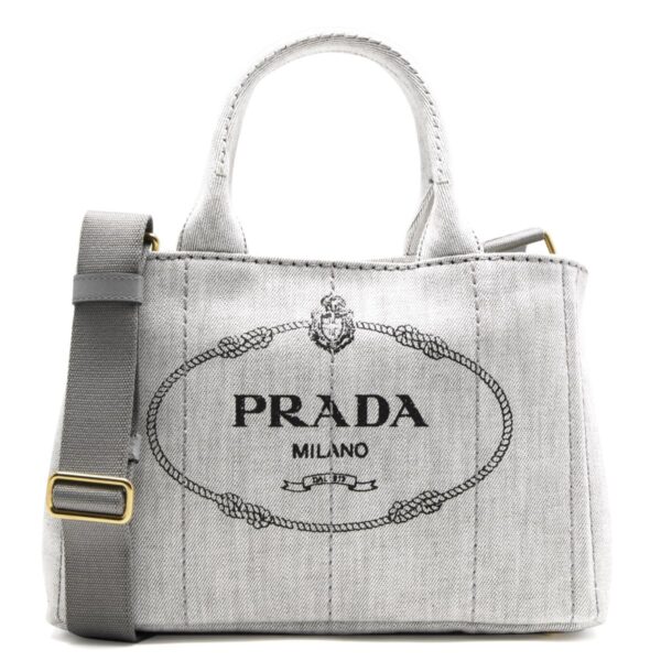 lbpr1bg439aj6f0009 Prada Canapa Denim Triangle Plate Tote Bag White