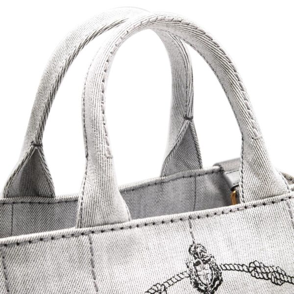 lbpr1bg439aj6f0009b Prada Canapa Denim Triangle Plate Tote Bag White