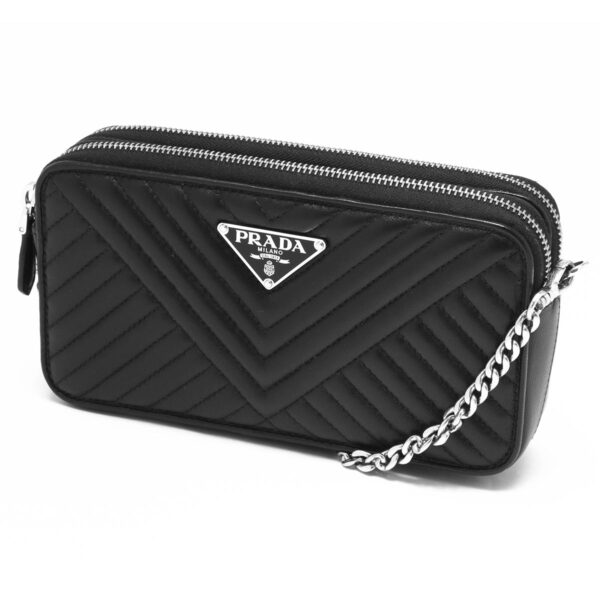 lbpr1dh0102cetf0002 Prada Nappa Impunture Triangle Plate Clutch Bag Black