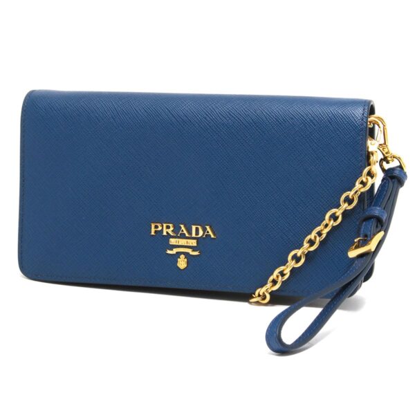 lbpr1dh029qwaf0016 Prada Saffiano Brietta Blue Chain Wallet