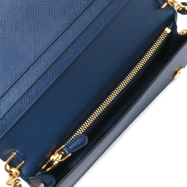 lbpr1dh029qwaf0016a Prada Saffiano Brietta Blue Chain Wallet