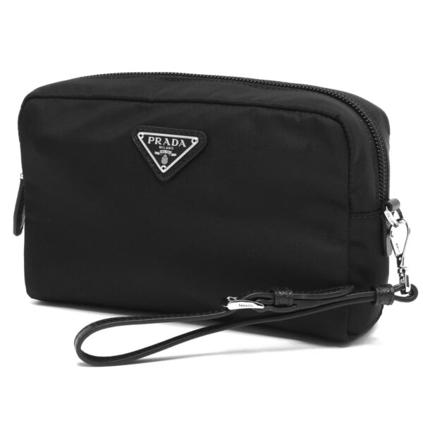 lbpr1ne021r067f0002 Prada Vera Triangle Plate Pouch Black