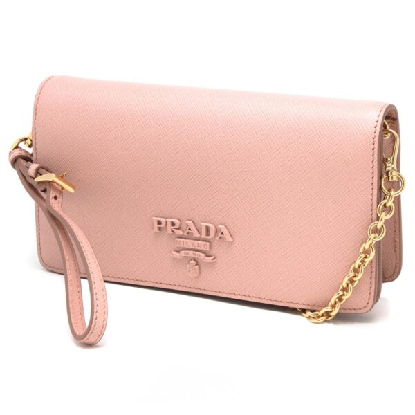 lbpr1zh0292ebwf0924 Prada Saffiano Shine Chain Wallet Pink