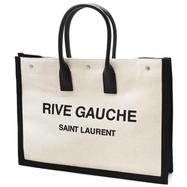 lbsl509415faavu9083 Saint Laurent Rive Gauche Linen Tote Bag White Black