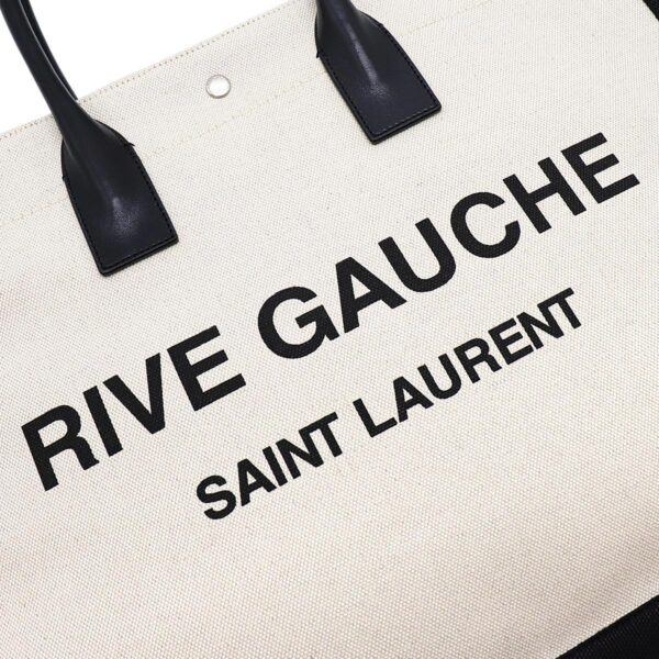 lbsl509415faavu9083d Saint Laurent Rive Gauche Linen Tote Bag White Black