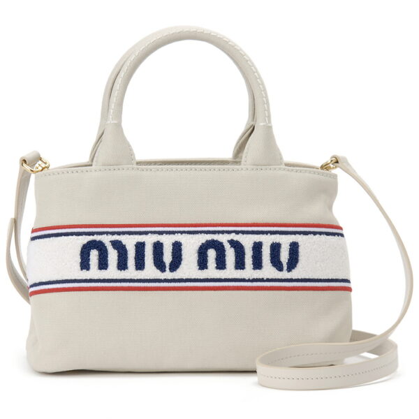 mm5ba2532f68f0354oro Miu Miu Canvas Ricamo Handbag White