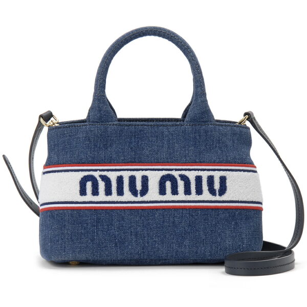 mm5ba2532f8rf0008oro Miu Miu Canvas Ricamo Handbag Blue