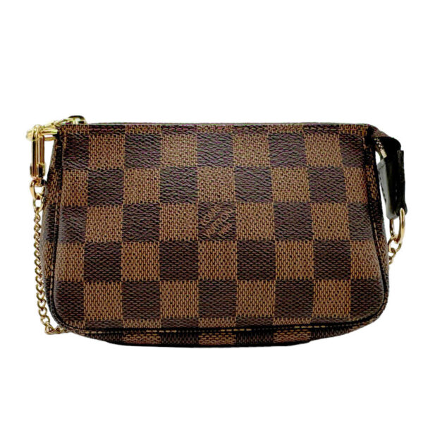 n0071 1 Louis Vuitton Mini Pochette Accessoire Damier Canvas Pouch Brown