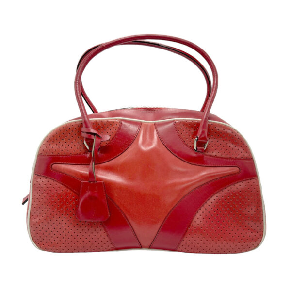 n0118 1 Prada Handbag Leather Red