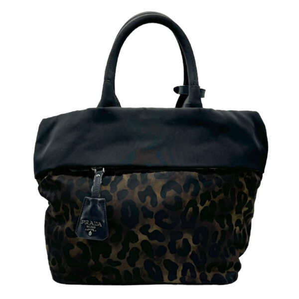 n0145 1 Prada Shoulder Bag Leopard Nylon Black Brown