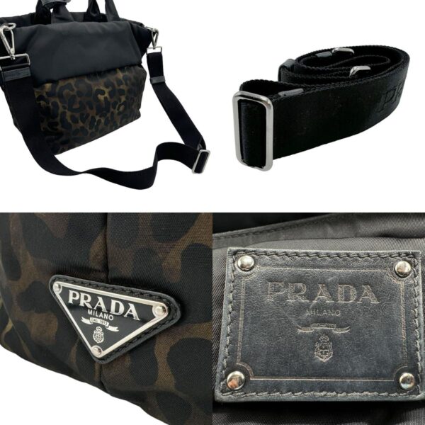 n0145 11 c Prada Shoulder Bag Leopard Nylon Black Brown