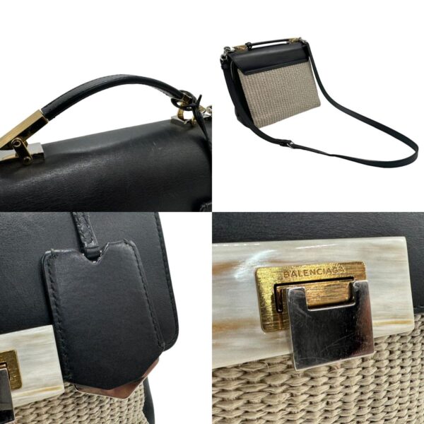 n0245 10 c Balenciaga Leather Raffia Shoulder Bag Black Beige