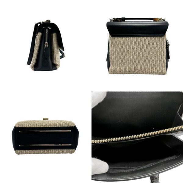 n0245 2 c Balenciaga Leather Raffia Shoulder Bag Black Beige