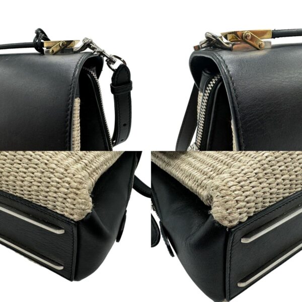 n0245 6 c Balenciaga Leather Raffia Shoulder Bag Black Beige