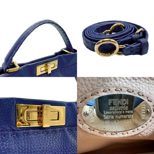 n0278 11 c Fendi Peekaboo Regular Shoulder Bag Selleria Leather Blue