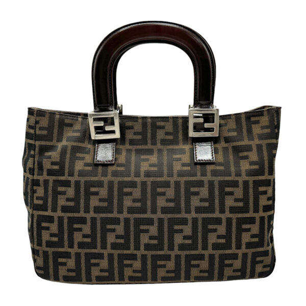 n0364 1 Fendi Handbag Zucca Canvas Leather Brown