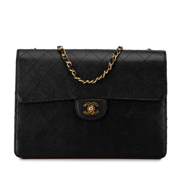 nb2g0y1u7nkgo0iy 1 Chanel 30 Single Flap Chain Bag Caviar Skin Black