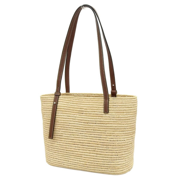 ob1553 2 Loewe Square Basket Bag Raffia Calf Natural Pecan