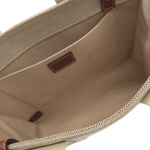 ob1702 6 Chloe Woody Medium Tote Bag Canvas Leather Beige Brown