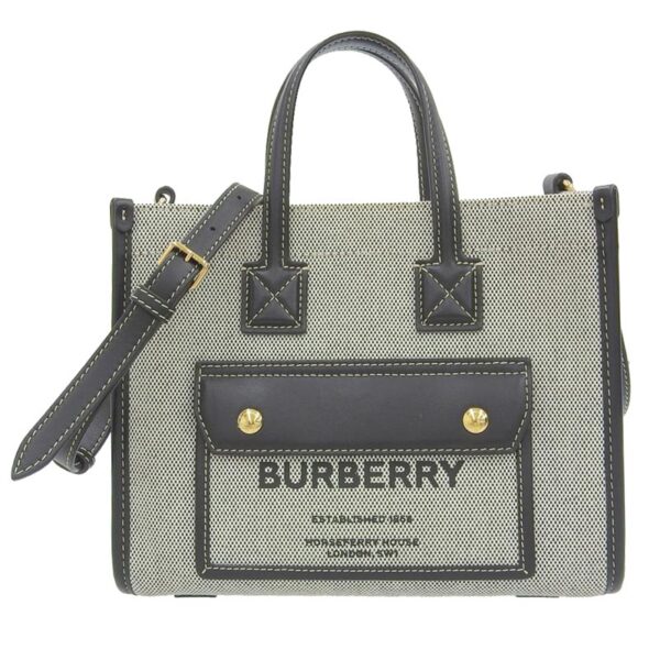 ob1794 1 Burberry Freya Tote Mini Handbag Canvas Leather Black