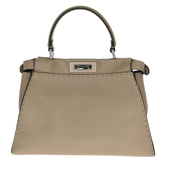 p22 3088 1 Fendi Peekaboo Regular Selleria 2WAY Bag Leather Gray Beige