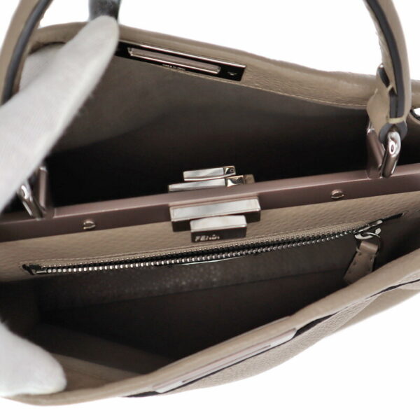 p22 3088 13 Fendi Peekaboo Regular Selleria 2WAY Bag Leather Gray Beige