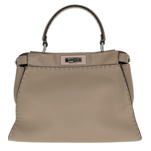 p22 3088 2 Fendi Peekaboo Regular Selleria 2WAY Bag Leather Gray Beige