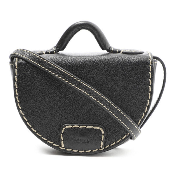 p221f4302 Chloe Edith Nano Saddle Shoulder Bag Leather Black