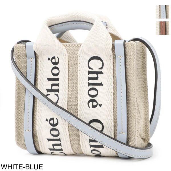 p235i2601 Chloe Woody Nano 2Way Bag Canvas White Blue